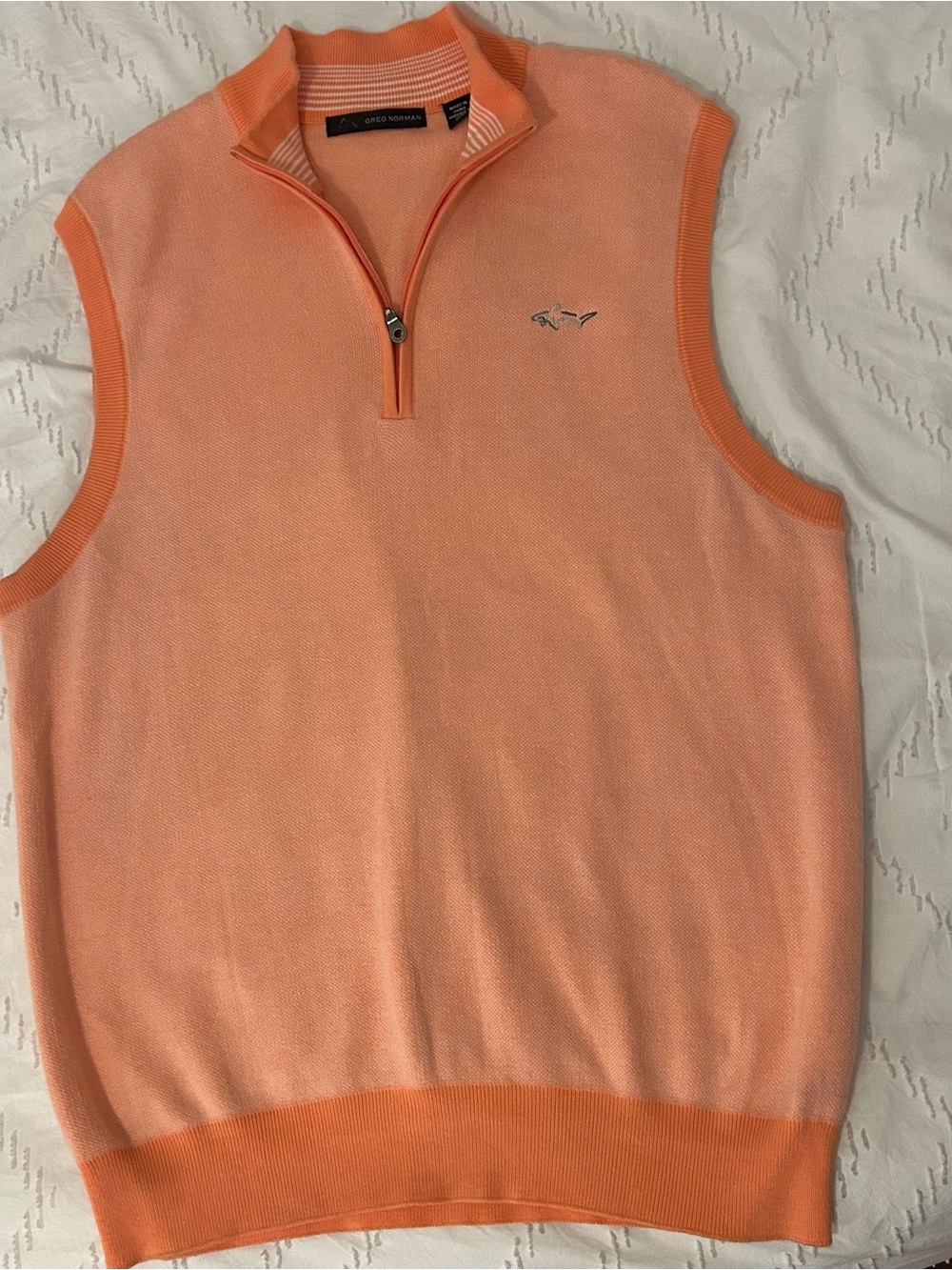 Greg Norman Mens 1/4 Zip Sleeveless Golf Sweater Vest Peach Orange 100% Cotton M
